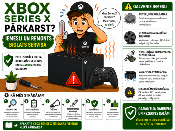Xbox Series X/S pārkaršana  - tīrīšana no putekļiem un termopastas maiņa Rīgā