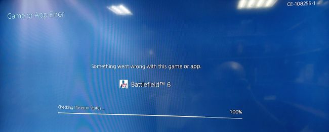 PlayStation 5 nepalaiž Battlefield 6 - kļūda CE-108255-1