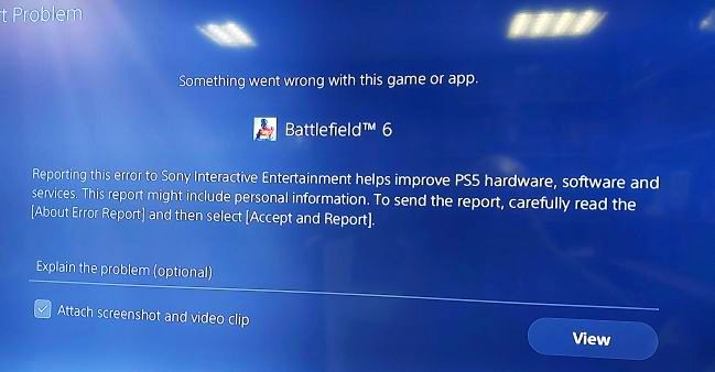 PlayStation 5 nepalaiž Battlefield 6 - kļūda CE-108255-1