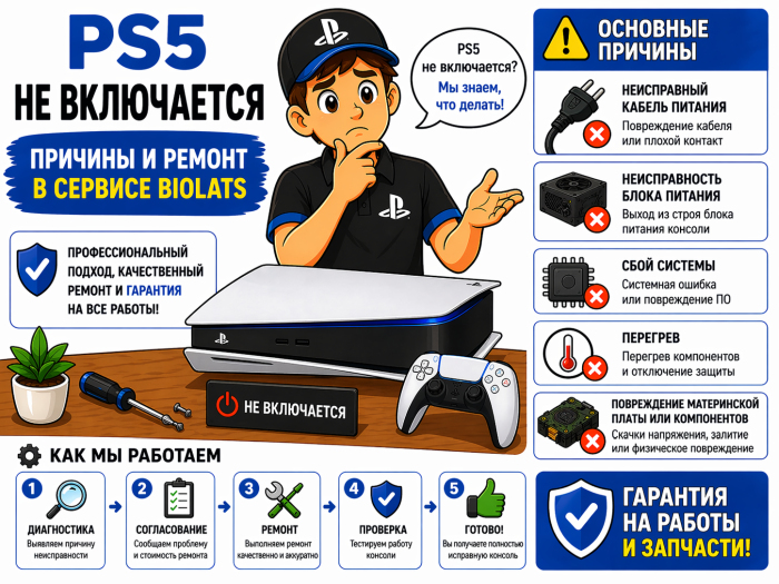 PS5 не включается ремонт Рига BIOLATS
