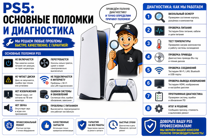 Основные неисправности PS5 — распространённые поломки PlayStation 5 и ремонт в Риге